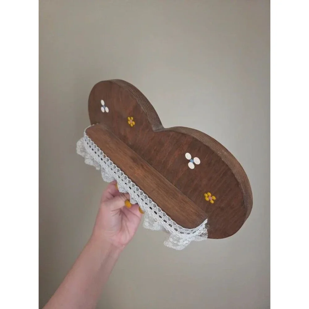 Cottagecore wooden heart wall key rack vintage